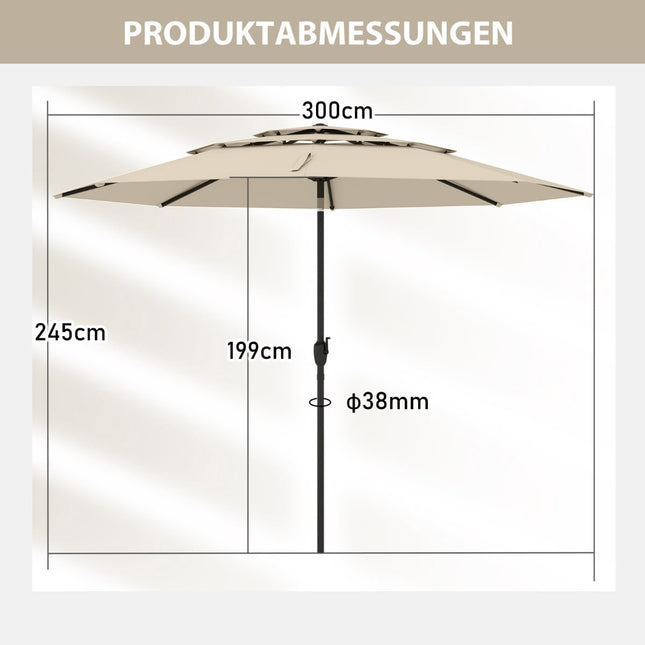 Zahradní slunečník, 300 cm, náklon a klika, béžová