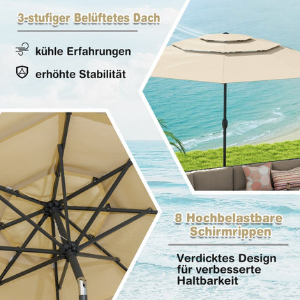 Patio Umbrella, 300 cm, Tilt & Crank, Beige