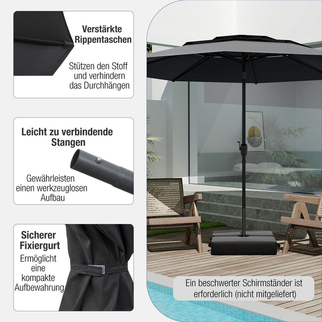 Zahradní slunečník, 300 cm, s ventilací, funkce náklonu, černá