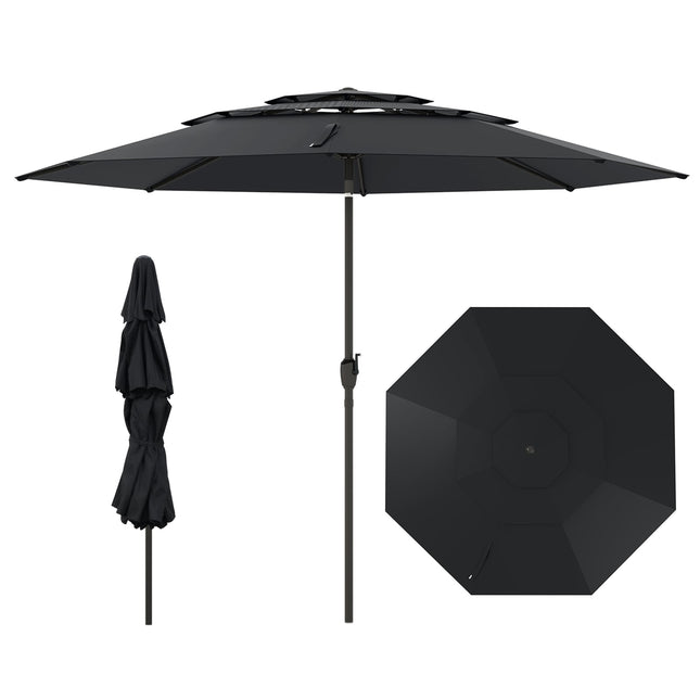 Zahradní slunečník, 300 cm, s ventilací, funkce náklonu, černá