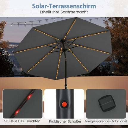 Zahradní slunečník 300cm se solárními LED světly, 9 režimů