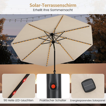 Zahradní slunečník 300cm se solárními LED světly, 9 režimů