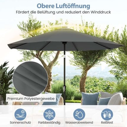 Zahradní slunečník 300cm se solárními LED světly, 9 režimů