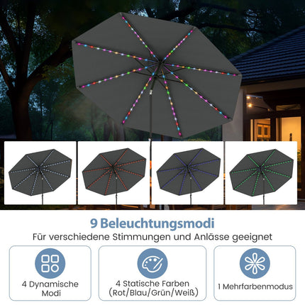 Zahradní slunečník 300cm se solárními LED světly, 9 režimů