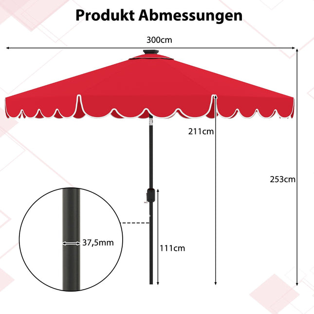 Zahradní slunečník 300 cm se solárními LED světly a klikou
