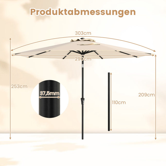 Zahradní slunečník průměr 303 cm, funkce náklonu, béžová