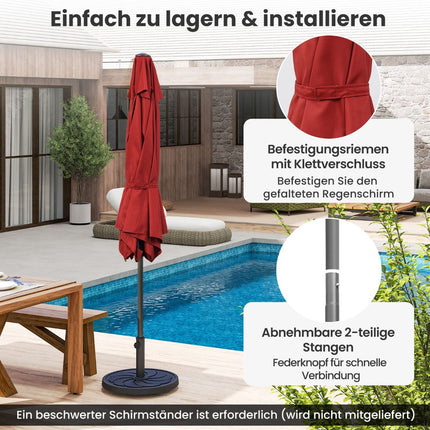 Zahradní slunečník s klikou, 230 cm, červená, nastavitelný náklon