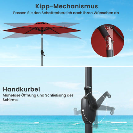 Zahradní slunečník s klikou, 230 cm, červená, nastavitelný náklon