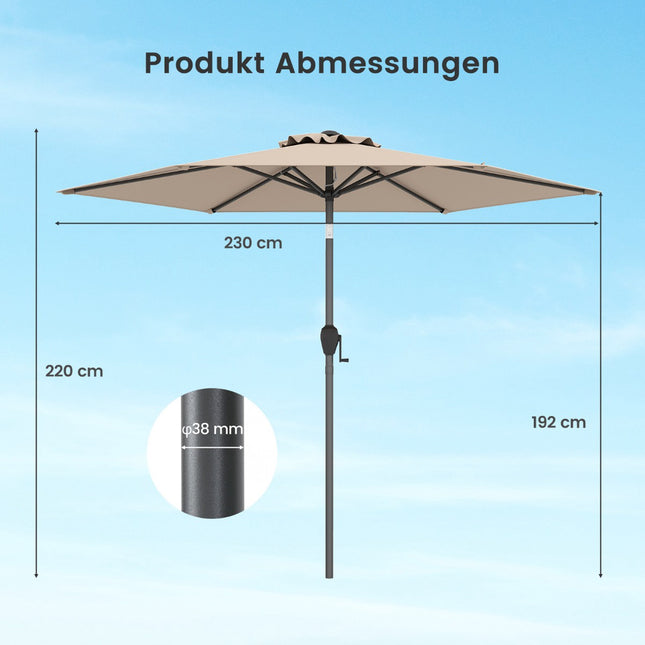 Zahradní slunečník s klikou, funkce náklonu, 230 cm, béžová