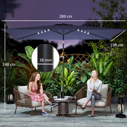 Zahradní slunečník se solárními LED světly, náklon a klika, tmavě modrá