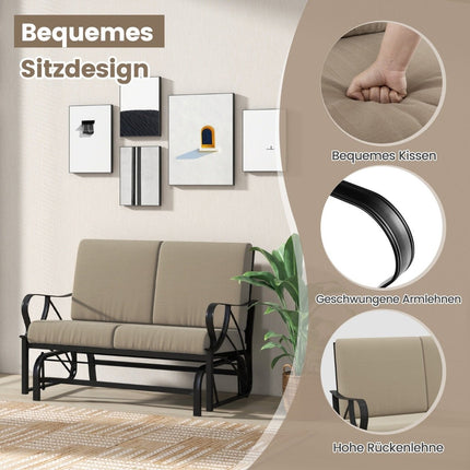 Zahradní lavice s poduškami, lakovaný kovový rám, zaoblené područky, ergonomický design, hnědá