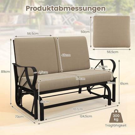 Zahradní lavice s poduškami, lakovaný kovový rám, zaoblené područky, ergonomický design, hnědá