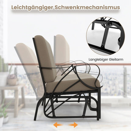 Zahradní lavice s poduškami, lakovaný kovový rám, zaoblené područky, ergonomický design, hnědá