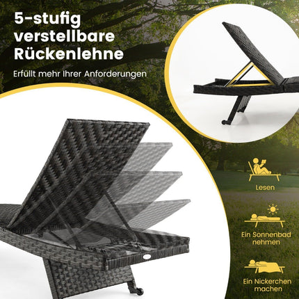Ratanové zahradní lehátko s 5stupňovým nastavitelným opěradlem 195 x 61 x 38-97 cm mix hnědá