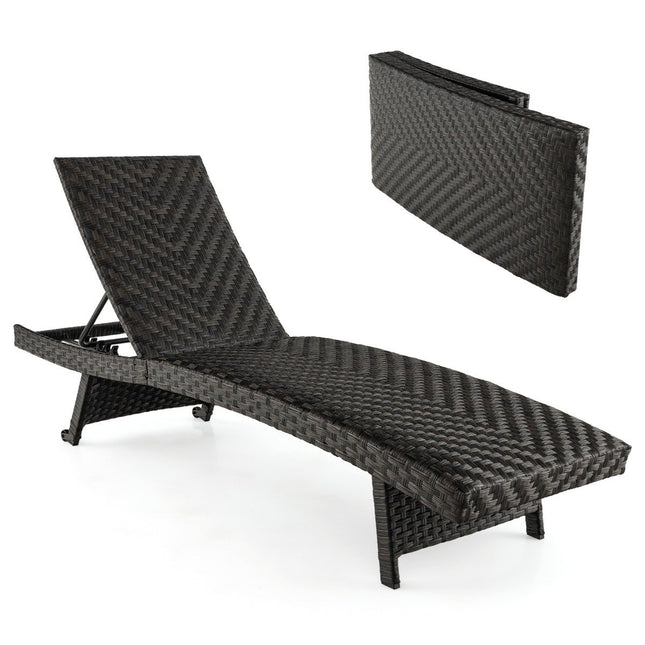 Ratanové zahradní lehátko s 5stupňovým nastavitelným opěradlem 195 x 61 x 38-97 cm mix hnědá