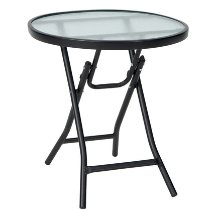 Patio dining table round glass table with tempered glass table top 46.5 x 46.5 x 47.5 cm black
