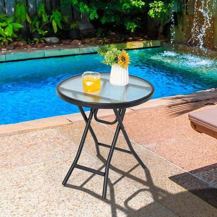 Patio dining table round glass table with tempered glass table top 46.5 x 46.5 x 47.5 cm black