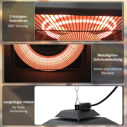 Stropní zahradní ohřívač s dálkovým ovládáním a LED, 2000W, kompaktní