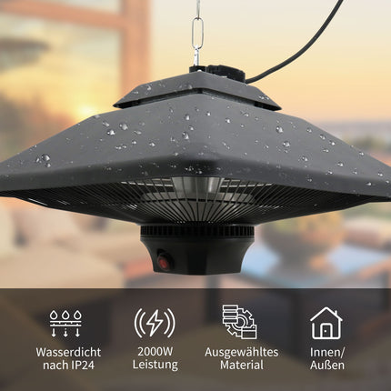 Stropní zahradní ohřívač s dálkovým ovládáním a LED, 2000W, kompaktní