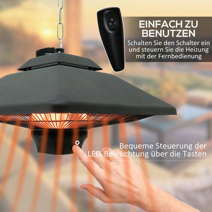Stropní zahradní ohřívač s dálkovým ovládáním a LED, 2000W, kompaktní