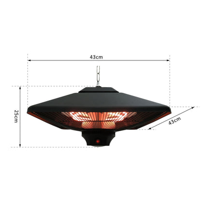 Stropní zahradní ohřívač s dálkovým ovládáním a LED, 2000W, kompaktní