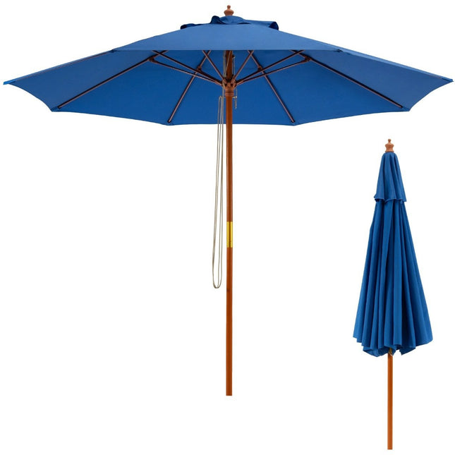 Zahradní slunečník, dřevěný slunečník s kladkovým mechanismem 283 x 252.5 cm modrá