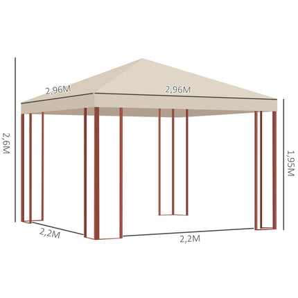 Párty stan pavilon 2.96x2.96M pro 15 osob, béžová, ocel a polyester