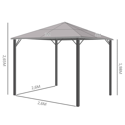 Hliníkový zahradní pavilon 3x3M, tmavě šedá, PC střecha