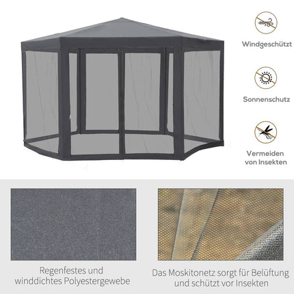 Šestihranný zahradní pavilon s moskytiérou – šedá