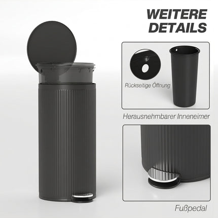 Pedal Bin 30 L with Soft-Close Lid, Removable Inner Bucket, Black