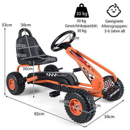 Dětská šlapací motokára, nastavitelná sedačka, ruční brzda, nosnost 30kg