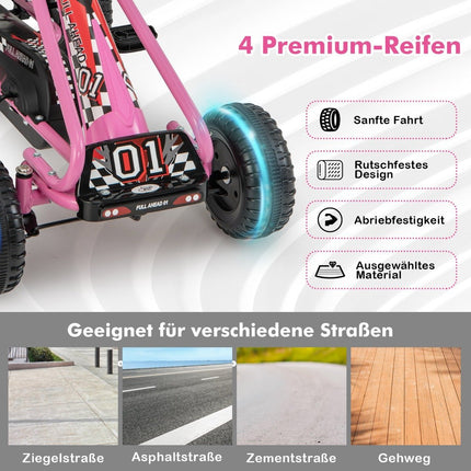 Pedal Go Kart for Kids, Adjustable Seat, Handbrake, Pink