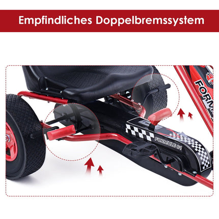 Dětská šlapací motokára, nastavitelná sedačka, červená