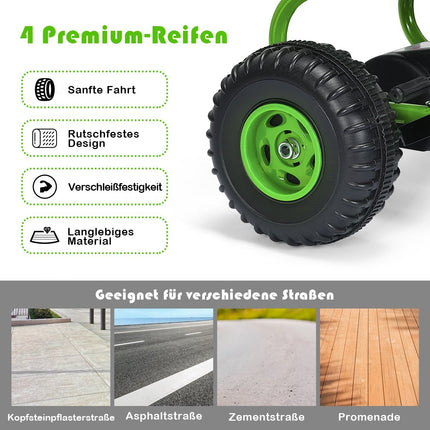 Šlapací motokára s nastavitelnou sedačkou, 4 kola, šlapací vozítko 92 x 50 x 53 cm zelená + černá