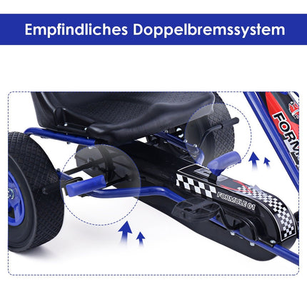 Dětská závodní šlapací motokára, šlapací vozítko, šlapací auto, venkovní sedačka, modrá