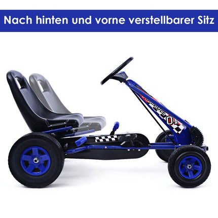 Dětská závodní šlapací motokára, šlapací vozítko, šlapací auto, venkovní sedačka, modrá