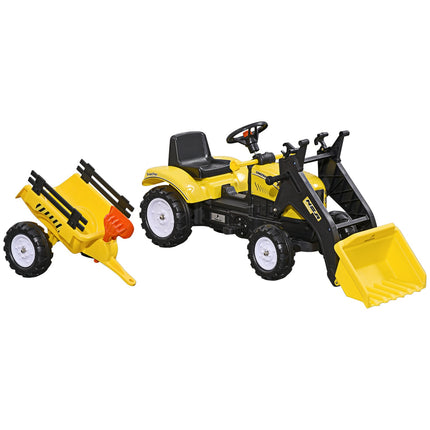 Šlapací traktor s vlečkou pro děti 3+ s lopatou, žlutý