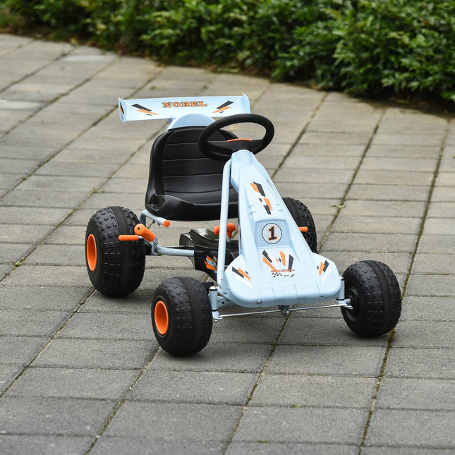 Ocelová šlapací motokára s nastavitelnou sedačkou, světle modrá
