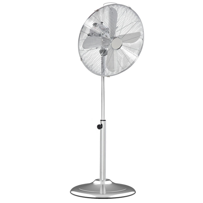 Stojanový ventilátor — nastavitelná výška, 3 rychlosti, stříbrná