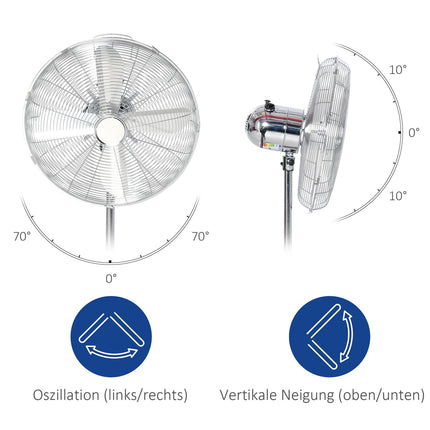 Stojanový ventilátor — nastavitelná výška, 3 rychlosti, stříbrná