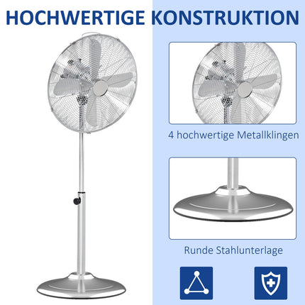 Stojanový ventilátor — nastavitelná výška, 3 rychlosti, stříbrná