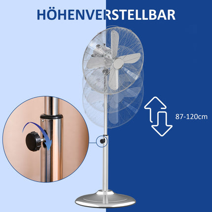 Stojanový ventilátor — nastavitelná výška, 3 rychlosti, stříbrná