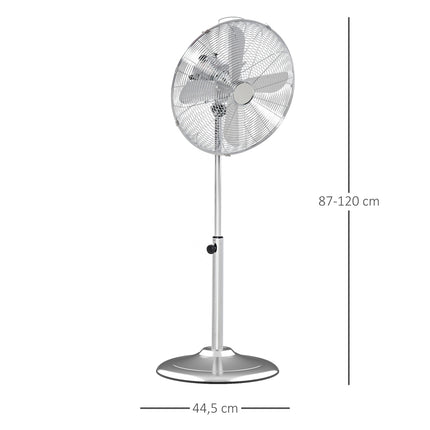 Stojanový ventilátor — nastavitelná výška, 3 rychlosti, stříbrná