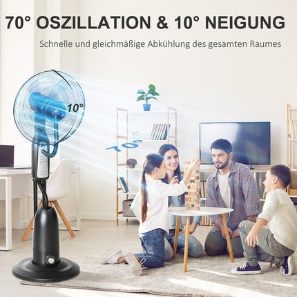 Stojanový ventilátor s mlžením, časovač, nastavitelný úhel, 3 polohy