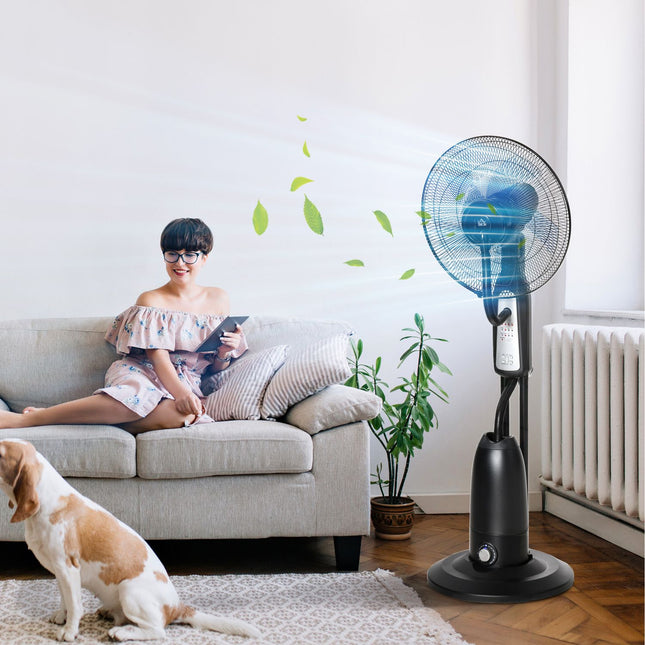 Stojanový ventilátor s mlžením, časovač, nastavitelný úhel, 3 polohy
