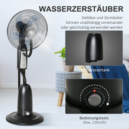 Stojanový ventilátor s mlžením, časovač, nastavitelný úhel, 3 polohy