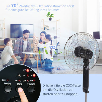 Stojanový ventilátor s dálkovým ovládáním, nastavitelná výška a 3 rychlosti