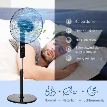 Stojanový ventilátor s dálkovým ovládáním, nastavitelná výška a 3 rychlosti