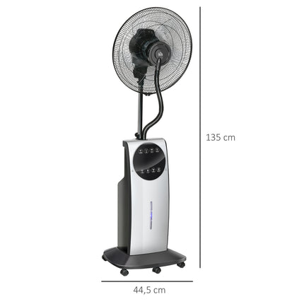 Stojanový ventilátor s mlžením 90W, 3 režimy proudění, dálkové ovládání, černá