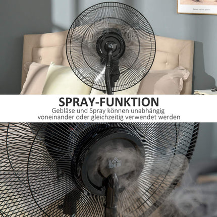 Stojanový ventilátor s mlžením 90W, 3 režimy proudění, dálkové ovládání, černá